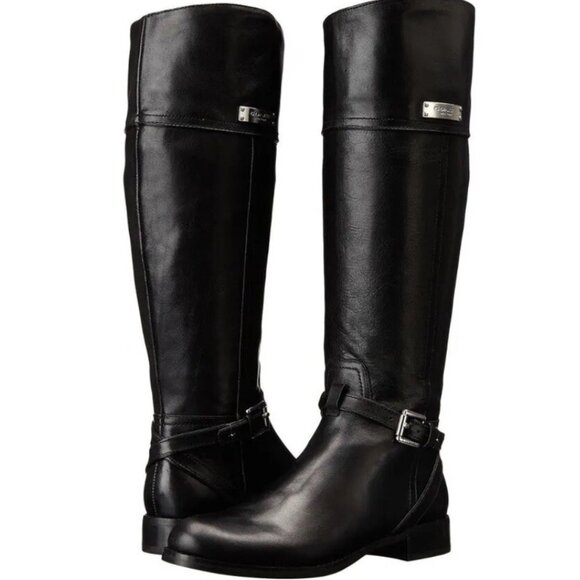 Coach Micha Black Wide Calf Tall Leather Boots - Picture 1 of 11